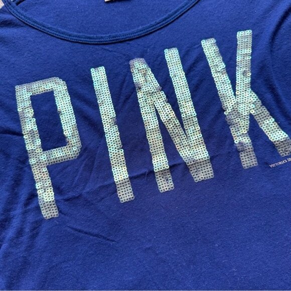 Victoria's Secret PINK | Sleeveless Blue Sequin Off Shoulder Shirt | Size Small - Picture 8 of 12